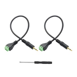 Riertostng 2Pcs 3.5mm Audio Terminal Block Connector, Gold Plated TS 2 Pole 1/8 inch Mono Male to 2 Pin Solderless Screw Terminal Female AUX Audio Adapter with Screwdriver