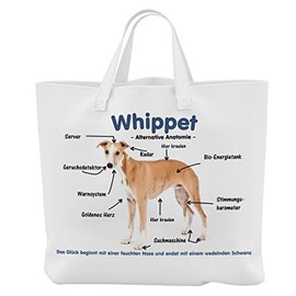 Merchandise for Fans Shopping Bag / Beach Bag with Whippet Alternative Anatomy Design 01, White with photographic print, shoulder bag
