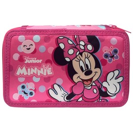 CARTOON 44 Pcs 3 Zips Pencil Case School Multi Compartment Pencils Crayons Felt Tip Pens Giotto, Minnie mouse, Modern