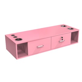 OmySalon Wall Mount Styling Station for Hair Stylist,Beauty Barber Spa Equipment,Salon Cabinet Station with Locking Drawers,Bathroom Dresser with 5 Hair Dryer Holders,Pink