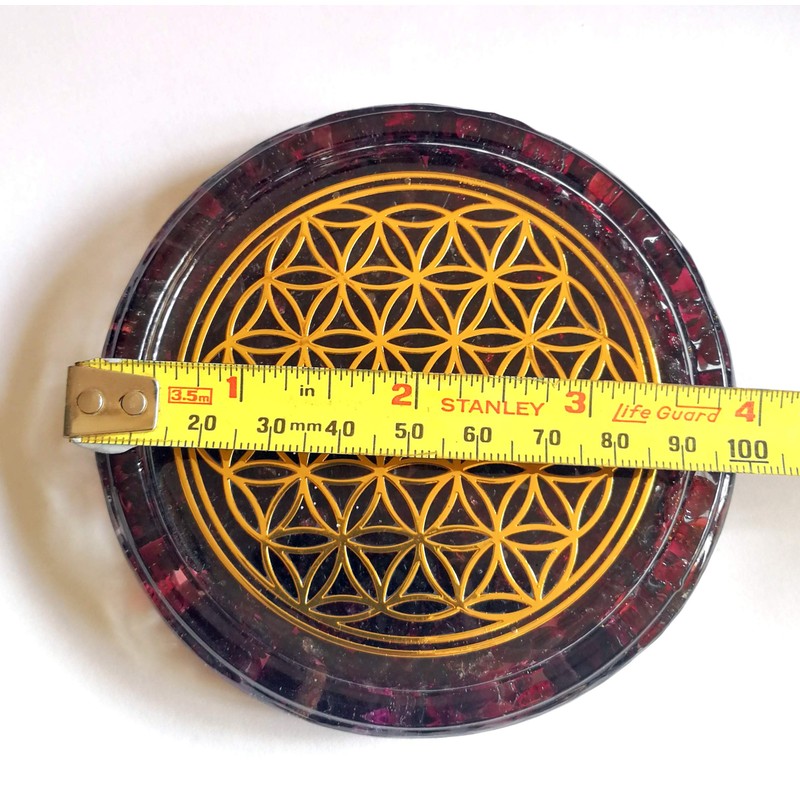 ZZYBIA LARGE 4" Garnet Crystals Flower Of Life Coaster Water