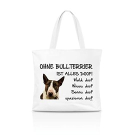 AdriLeo Shopping Bag Without Bull Terrier Everything Is Doof!, White with photographic print