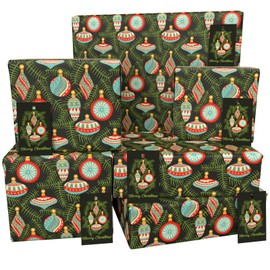 Luxury ECO Xmas Gift Wrap - 6 sheets/tags - Christmas Baubles Black - Recycled & Recyclable Wrapping Paper - Re-wrapped