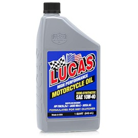 Lucas Oil Motor Oil, High Performance, 10W40, Semi-Synthetic, 1 qt Bottle, Motorcycle, Each