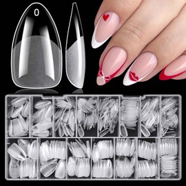 LoveOurHome 600pc Medium Almond Nail Tips Clear Fake Nails Medium Almond Gel Nail Tips Full Cover Acrylic Nails Clear Press on Nails XS Stiletto False Nail 15 Sizes Fingernail for Gel Nail Extension