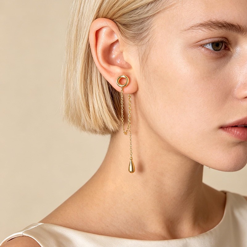 Gold Dangle Earrings for Women, Ultra Lightweight Teardrop Long Chain