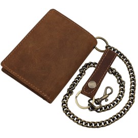 myledershop Real Buffalo Full Leather Vertical Biker Wallet / Purse / Wallet / Purse / Wallet with Metal Chain with Skull Motif or without Motif with RFID & NFC Protection, Without motif, brown,