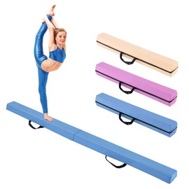 GYMAX 7FT Folding Balance Beam, Portable Floor Gymnastics Beam with Carrying Handle, Suede Cover, EVA Foam, Non-Slip Base, Gymnastics Equipment for Kids Teens Home Training (Blue)