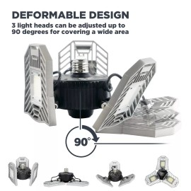 Adonixx 60W 6000LM LED Deformable Garage Light Ceiling Lamp Bulb w/Adjustable Panels