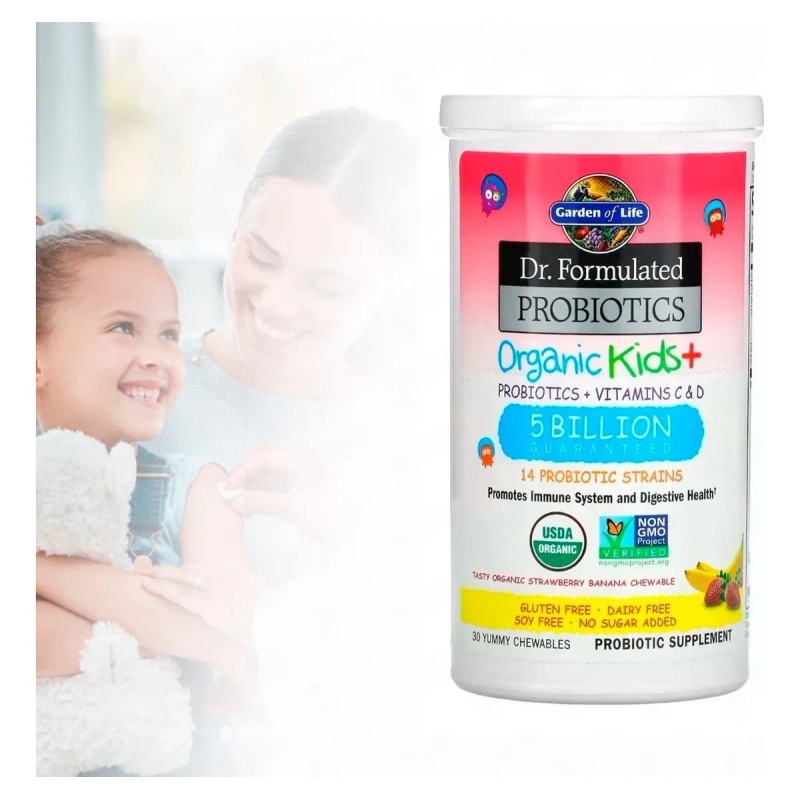 Garden Life Probióticos Niños Orgánicos Fresa Banana Tabletas Masticables