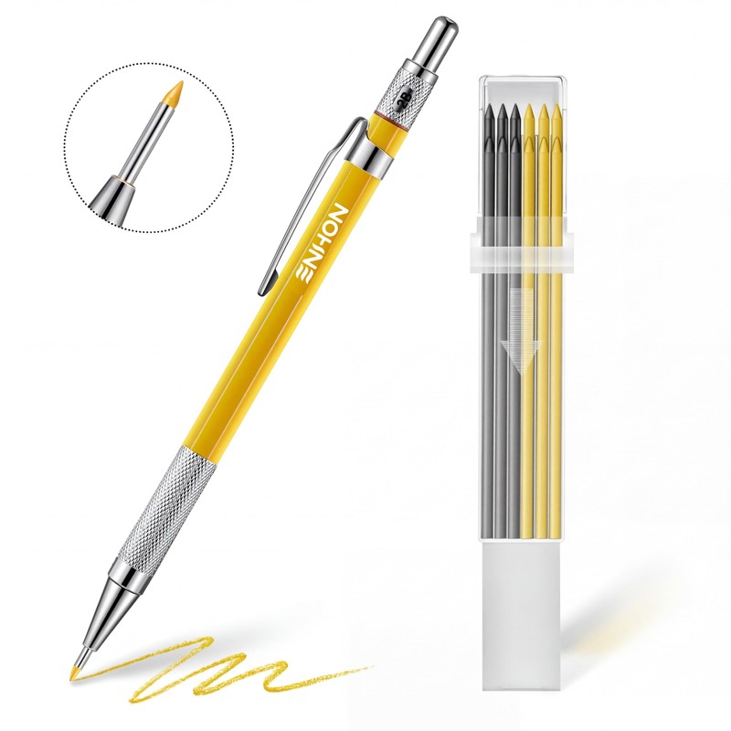 Enhon 2mm Mechanical Carpenter Pencil Set with 12 Marker Refills