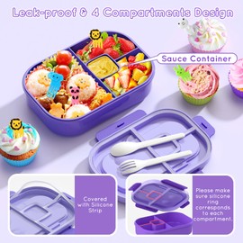 TIME4DEALS Lunch Box Kids Adult Bento Box Bento-Style Lunch Box 1300ml Ideal Portion Size Leak Proof for Teens Toddlers, BPA Free Lunchbox Containers for School Work Picnic (Purple)