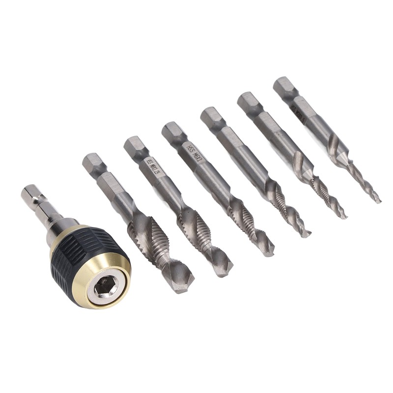 7Pcs/Set Spiral Combination Tap High Speed Steel 1/4in Hex Shank