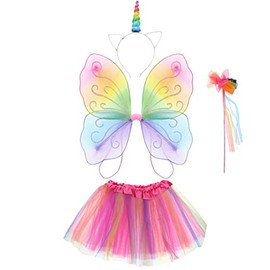 Zac's Alter Ego 4 Piece Fancy Dress Butterfly Wings, Unicorn Headband/Cat Ears & Tutu Fairy Set
