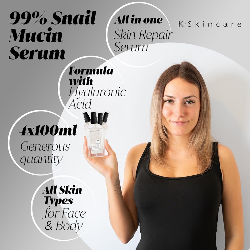 x4 Snail Mucin Essence Serum & Hyaluronic Acid - All