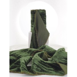 HUIHUANG Moss Green Velvet Ribbon 3 inch Moss Frayed Velvet Ribbon Crinkled Raw Edge Ribbon for Wreaths, Christmas Decor, Flower Bouquet, Gift Wrapping, Bows Making, Wedding Bridal Shower Decor