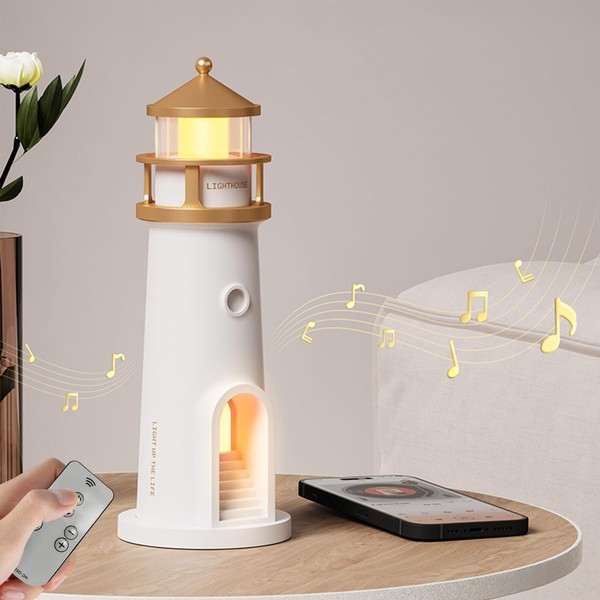 Lighthouse Night Light, Cute Moon Projection Lighthouse Lamp with Bluetooth