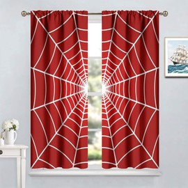 Hero Spider Web Window Curtains for Kids, White Spiderweb Kids Red Curtains Blackout Rod Pocket Windows Treatments for Boy Girl Baby Nursery Toddler Children Bedroom 42x45in