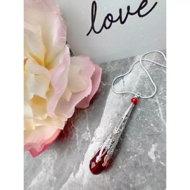 Bad Apple Designs Elegant Red Crystal Teardrop Pendant Silver Necklace 18"