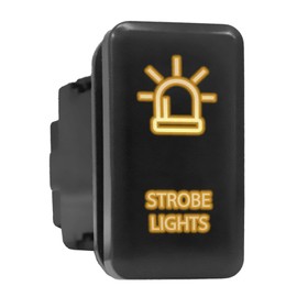 Strobe Lights - Push Switch with Backlit Symbol Backlight ON-Off with Connector Wire Kit Compatible with Toyota Tacoma Tundra 4Runner FJ Cruiser etc - Size 0.83 x 1.54 x 2.3 inches - Orange