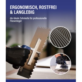 Karl Dahm® Soft Grip Toothed Trowel 4 mm - Professional Smoothing Trowel Made of Stainless Steel - Ergonomic Handle - Fatigue-Free Working - Made in Germany - 11645