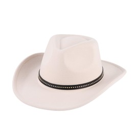 Western Cowboy Hat,Wide Edge Chinlon Western Felt Outdoor Hat with Studded Band,Cowboy Hats for Men,Cowboy Hat for Women Fedora Hats (Beige)