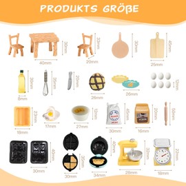 Gnome Accessories 29 Sets, Miniature Kitchen Dollhouse Accessories for Gnome Door, Christmas Decoration 1/12 with Miniature Decorative Table, Chairs, Whisk Set, Eggs, Rolling Pin, Flour Bag, Christmas