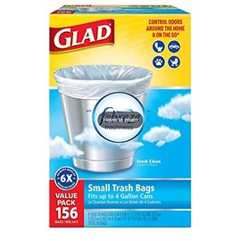 Glad Odor Shield 4 Gallon Household or On the Go Trash Bags, Fresh Clean Scent (156 bags) (Pack of 3)