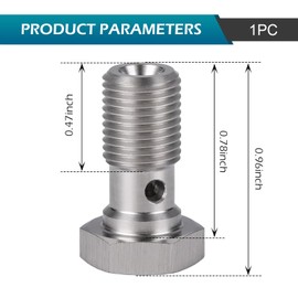 MOXRUQ 1 PC M10x1.0 Metric Stainless Steel Single Banjo Bolt Brake Fitting Adapter, 304 Stainless Steel External Hexagon Hollow Screw with Two Copper Spacers, Universal for Most Cars (Silver)