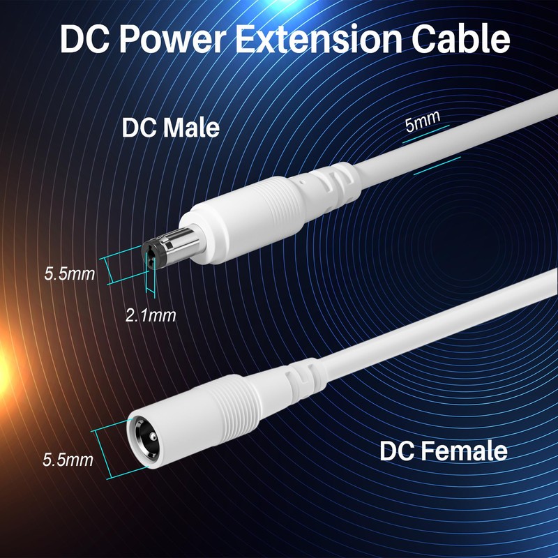 12V DC Power Extension Cable 40FT (2-Pack), Outdoor & Indoor,