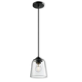 LUXWELL Modern Glass Pendant Light, 6"x6"x7.5" Clear Glass Hanging Light Fixture with Matte Black Base, 15"-72" Adjustable Cord, E26 Socket for Kitchen, Entryway, or Reading Nook – Frosted Noir