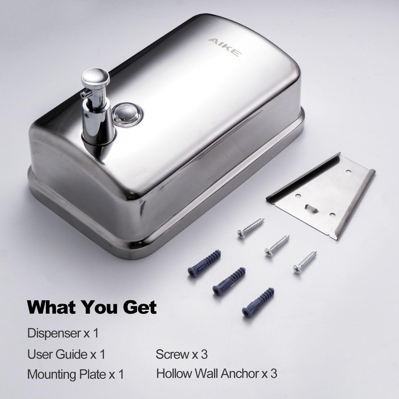 AIKE Polished Stainless Steel Wall Mount Pump Soap Dispenser Polished