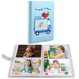 Frankmate 4x6 Photo Albums 128-Pocket Photos Baby Album Leather Frame Cover Bookshelf Picture Album Book Cute Bus Design White Page