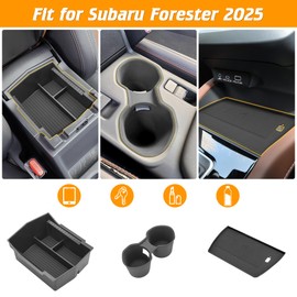 TIEZFUL 3PCS Center Console Organizer Tray Fit for Subaru Forester 2025 2026 Accessories,Center Console Storage Box+Silicone Cup Holder+Wireless Charging Pad Non-Slip Mat for Forester 2025