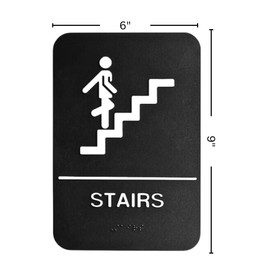 ADA Stairs Sign with Braille with Adhesive Back - Durable and Wipe Clean Plastic - 9"X6" - Black and White - Business Restaurant Signage for Indicating Stairs - ADA Compliant - 4 PK
