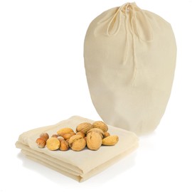 Robin Goods® 3 x Cotton Nut Milk Bags, Multi-Purpose Straining Cloth, Filter Cloth for Preparing Nut Milk, Juices and Smoothies (Funnel Shape)