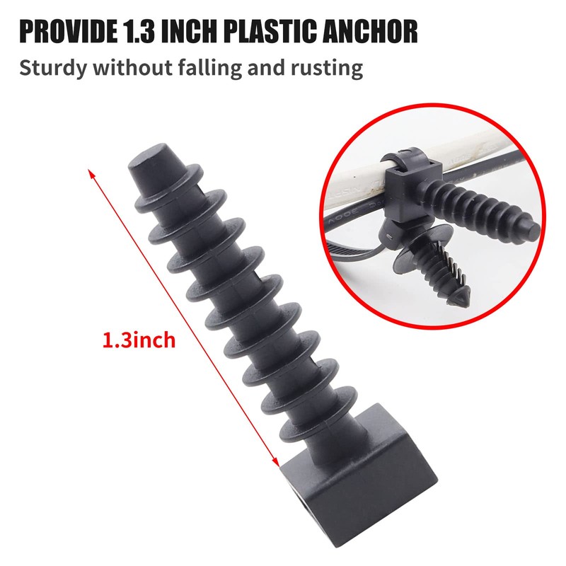 Biqing 100PCS Black Cable Tie Mounts, Up to 9mm Width,