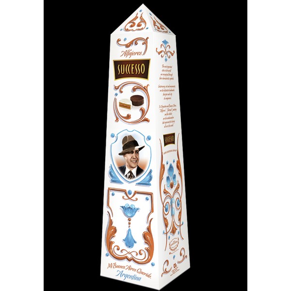 Successo Obelisco Mixed Milk Chocolate & Italian Meringue Merengue Alfajores Filled with Dulce de Leche - Buenos Aires Obelisk Ideal for Gifts, 400 g / 14.08 oz (box of 8 alfajores)