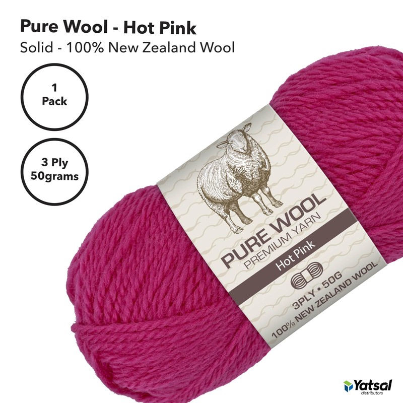 Yatsal 3-Ply Pure Wool 50 g, Hot Pink