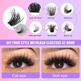 270Pcs Volume Cluster Lashes 100D+120D+150D 12-18mm Individual Eyelash Clusters Extensions False Eyelashes D Curl