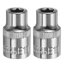 HARFINGTON 2pcs E-Torx Socket 3/8" Drive E10 External Torx Deep Socket CR-V 6 Point Spline Socket Star Female Bit Socket for Auto Repairs Home Maintenance DIY Hand-making 1.2" Length