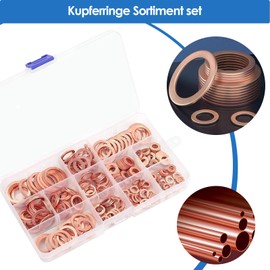 Copper Rings Assortment Set, 300 Pieces Copper Sealing Rings Assortment Flat Washers, Copper Washers Copper Metric Sealing Washers for Automobiles, Ships, Generators, Machines Devices (M5-M20)