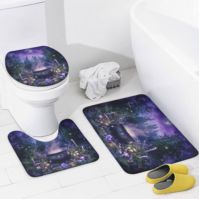 DIPQIMI 4Pcs Mysterious Witch Cauldron Shower Curtain Sets with Rugs,