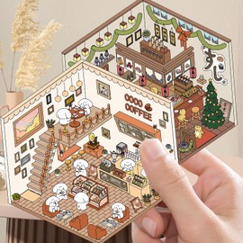 4 Pcs Sticker Therapy,3D Sticker Scene,Miniature Sticker Scene,Stress Relief 3D House Stickers,Fun DIY Stickers Scene Make,Suitable for Children and Adults (with Tweezers)