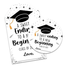 Graduation Labels Stickers Set - A Sweet Ending to A New-20 Rectangle & 20 Round Stickers, 40 Pcs for Wrapping, Envelopes,Celebration High School,College,Graduation Grads Party Supplies(Star) - 05
