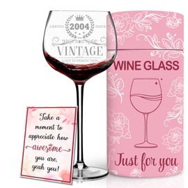 2025 21st Birthday Gifts for Her, Women - 21st Birthday Decorations for Women - Vintage 2004 Engraved 21st Wine Glass - 21 Year Old Birthday Gift Ideas - Birthday Gifts for 21 - Turning 21 Present