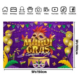 Carnival Background Cloth, BZQCPLX Mardi Gras Backdrop for Photography, Masquerade Party Backdrop, Carnival Mask Photography Background, Mardi Gras Decorations Party Supplies, 180 * 110cm