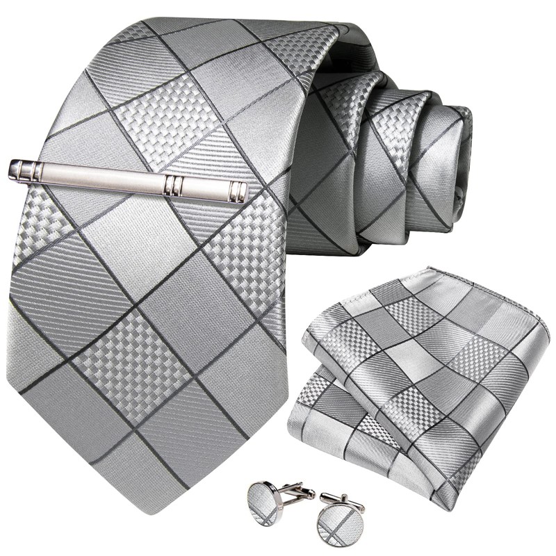 DiBanGu Silk Necktie Wedding Pocket Square Tie Pin Cufflinks Set