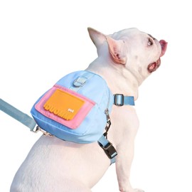 Dog Backpack Harness with Leash, Pet Self Carrier Adjustable Travel Hiking Walking Harness Backpack for Small Medium Dogs, Dog Poop Bag Dispenser