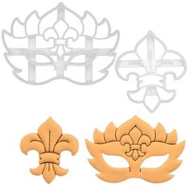BAKERLOGY Set of 2 Carnival Theme Cookie Cutters (Designs: Fleur de lis and Mardi Gras Mask)